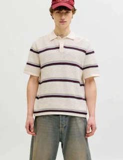Pure Cotton Striped Knitted Polo Shirt