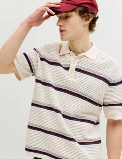 Pure Cotton Striped Knitted Polo Shirt