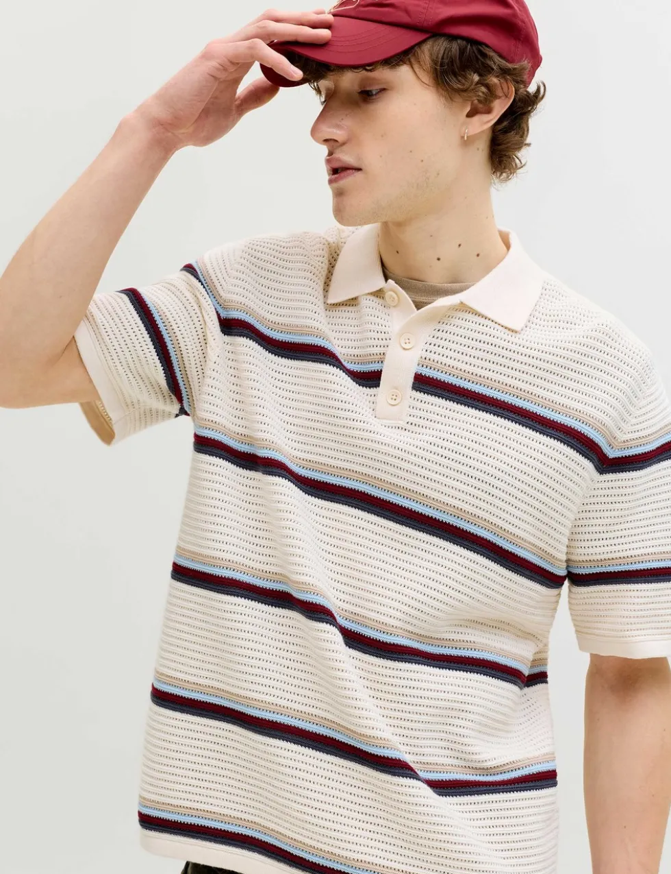 Pure Cotton Striped Knitted Polo Shirt