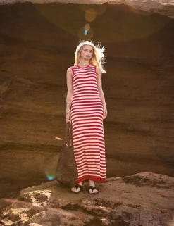 Pure Cotton Striped Knitted Midaxi Column Dress