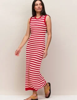 Pure Cotton Striped Knitted Midaxi Column Dress