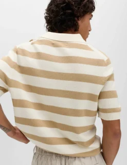 Pure Cotton Striped Knitted Polo Shirt