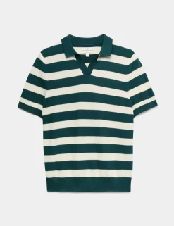 Pure Cotton Striped Knitted Polo Shirt