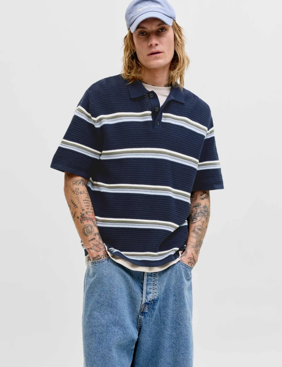 Pure Cotton Striped Knitted Polo Shirt