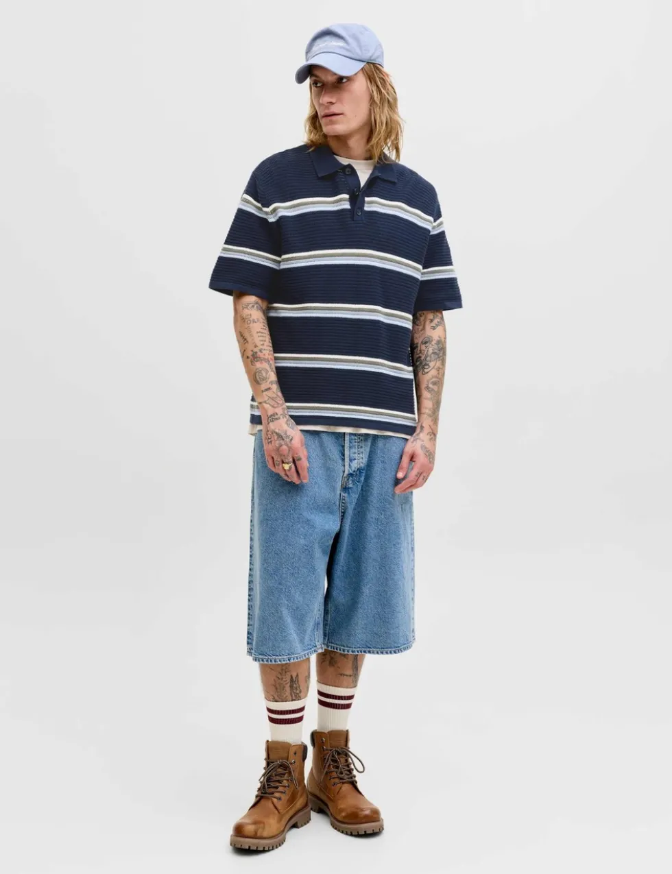 Pure Cotton Striped Knitted Polo Shirt