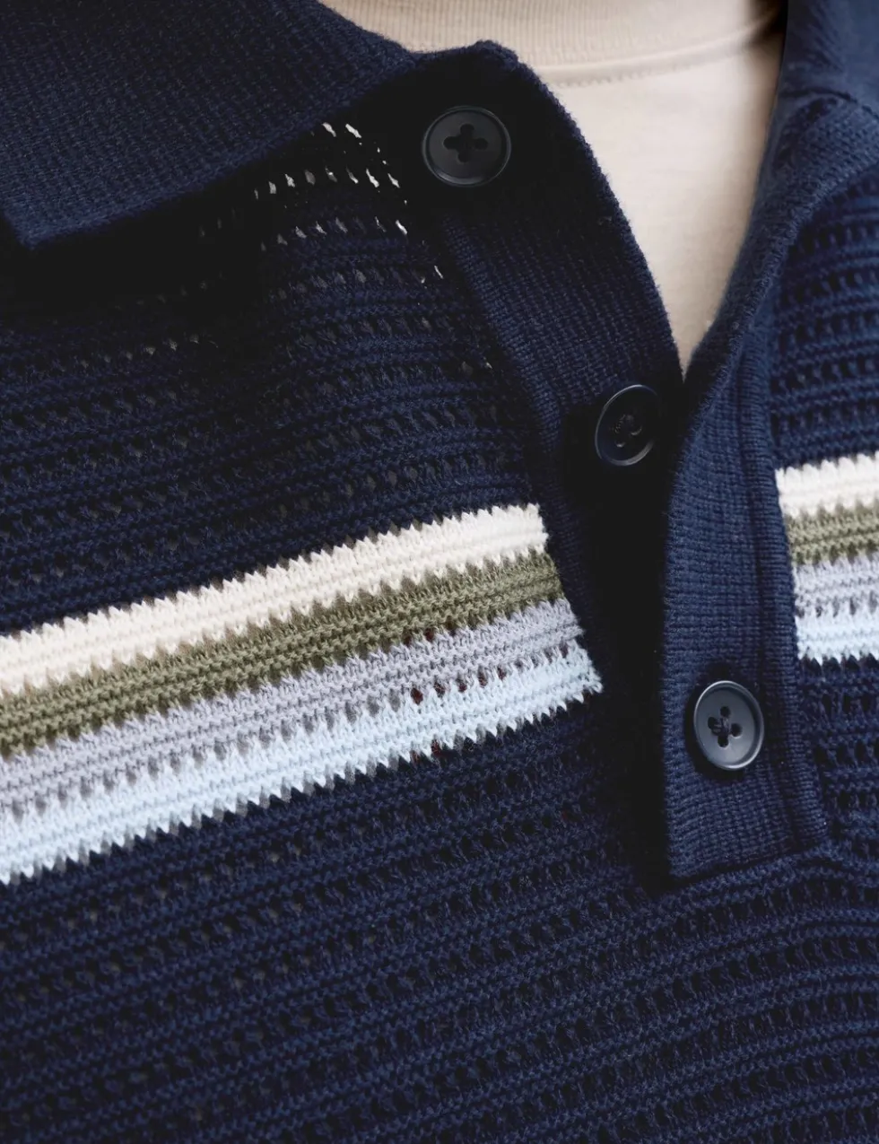 Pure Cotton Striped Knitted Polo Shirt
