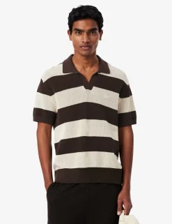 Pure Cotton Striped Knitted Polo Shirt