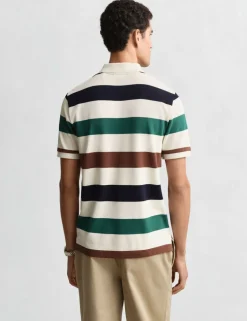 Pure Cotton Striped Knitte Polo Shirt