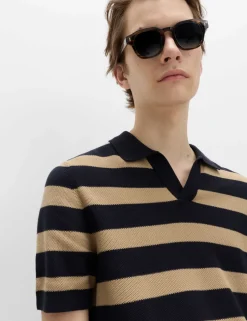 Pure Cotton Striped Knitted Polo Shirt