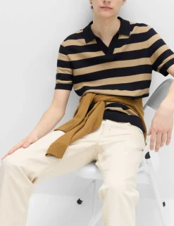 Pure Cotton Striped Knitted Polo Shirt