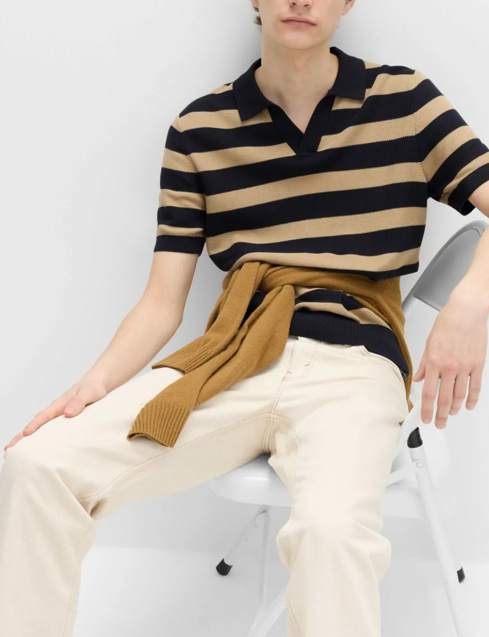Pure Cotton Striped Knitted Polo Shirt