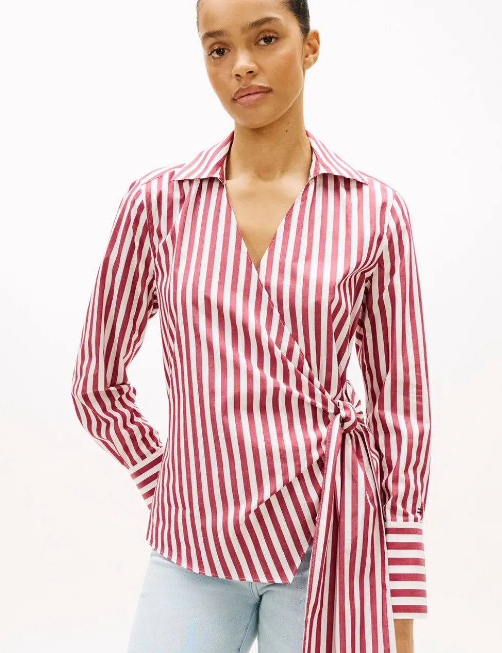 Pure Cotton Striped Knot Front Blouse