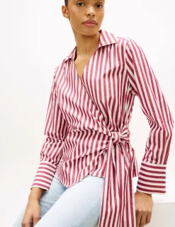 Pure Cotton Striped Knot Front Blouse