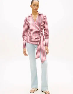 Pure Cotton Striped Knot Front Blouse