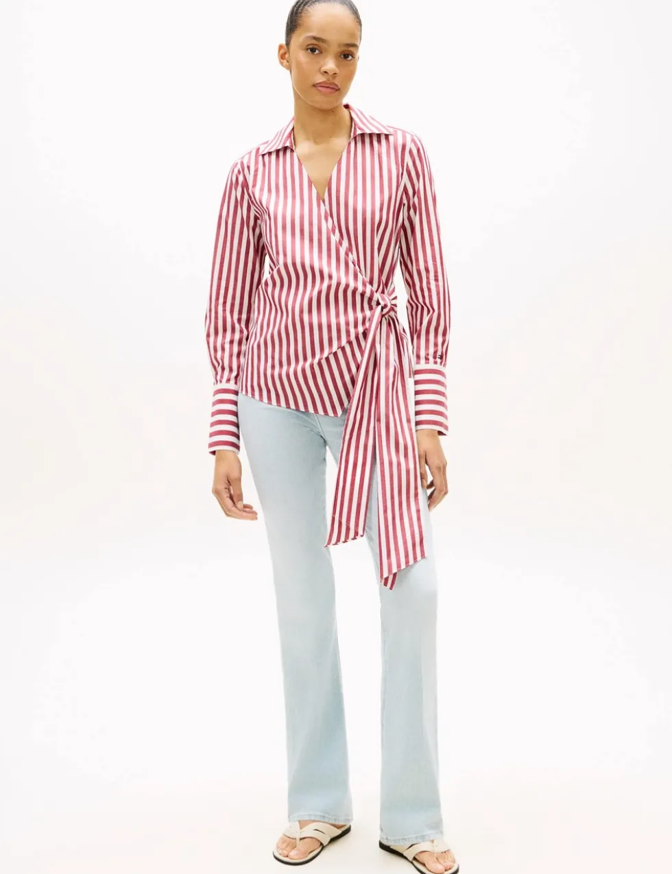 Pure Cotton Striped Knot Front Blouse