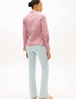 Pure Cotton Striped Knot Front Blouse