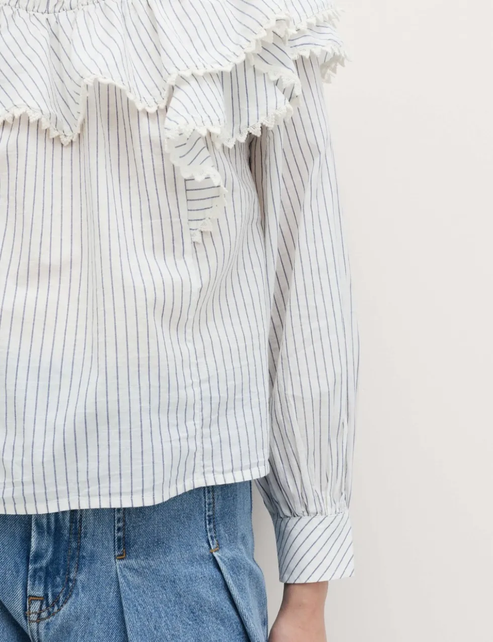 Pure Cotton Striped Lace Detail Blouse