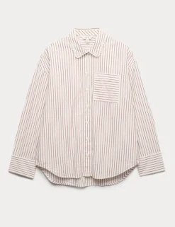 Pure Cotton Striped Lace Oversized Shirt