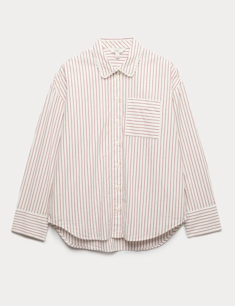 Pure Cotton Striped Lace Oversized Shirt