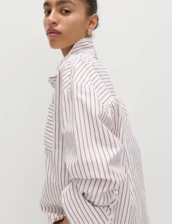 Pure Cotton Striped Lace Oversized Shirt