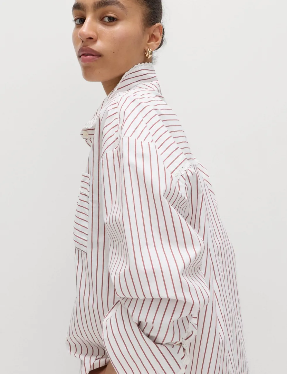 Pure Cotton Striped Lace Oversized Shirt