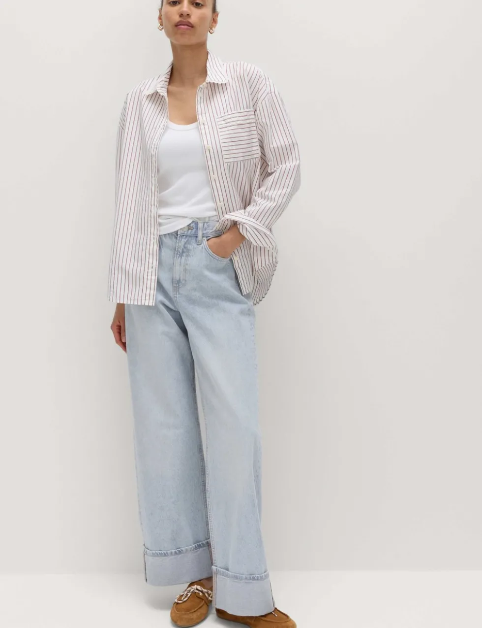Pure Cotton Striped Lace Oversized Shirt
