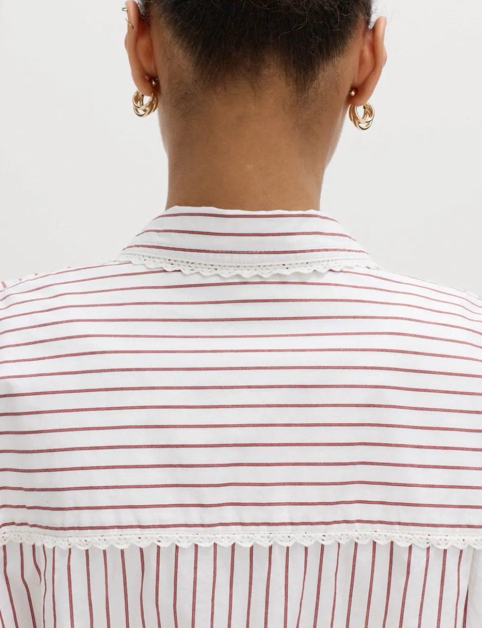 Pure Cotton Striped Lace Oversized Shirt