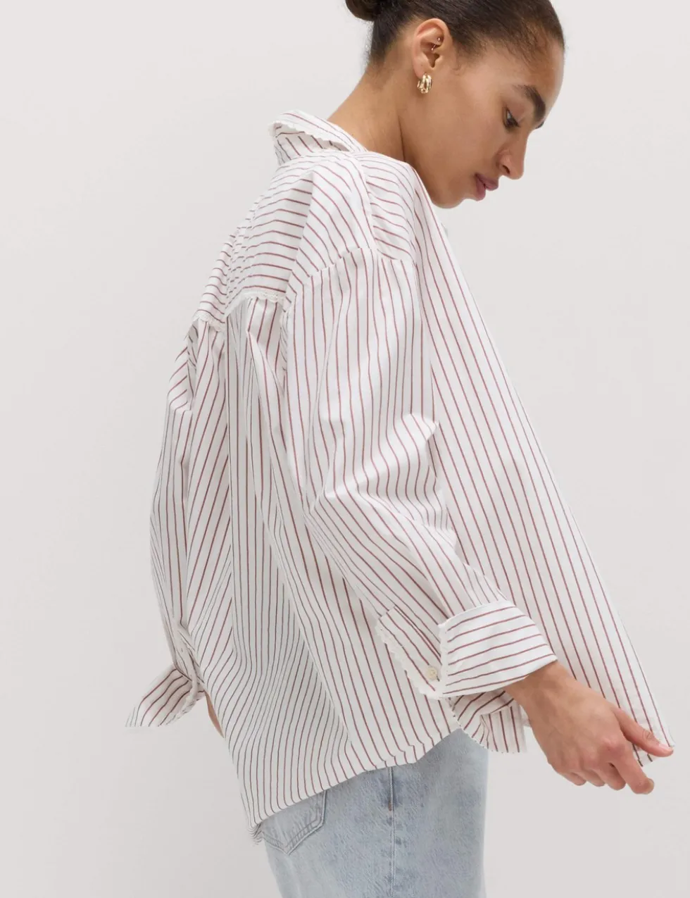 Pure Cotton Striped Lace Oversized Shirt
