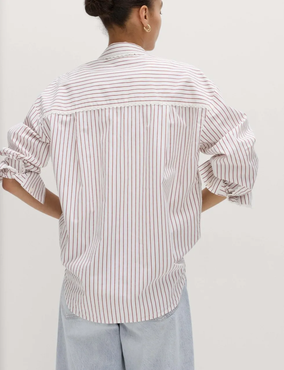 Pure Cotton Striped Lace Oversized Shirt