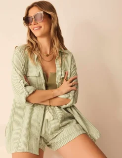 Pure Cotton Striped Longline Beach Shirt