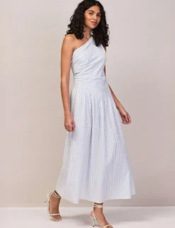 Pure Cotton Striped Midaxi Waisted Dress