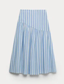 Pure Cotton Striped Midi Drop Waist Skirt