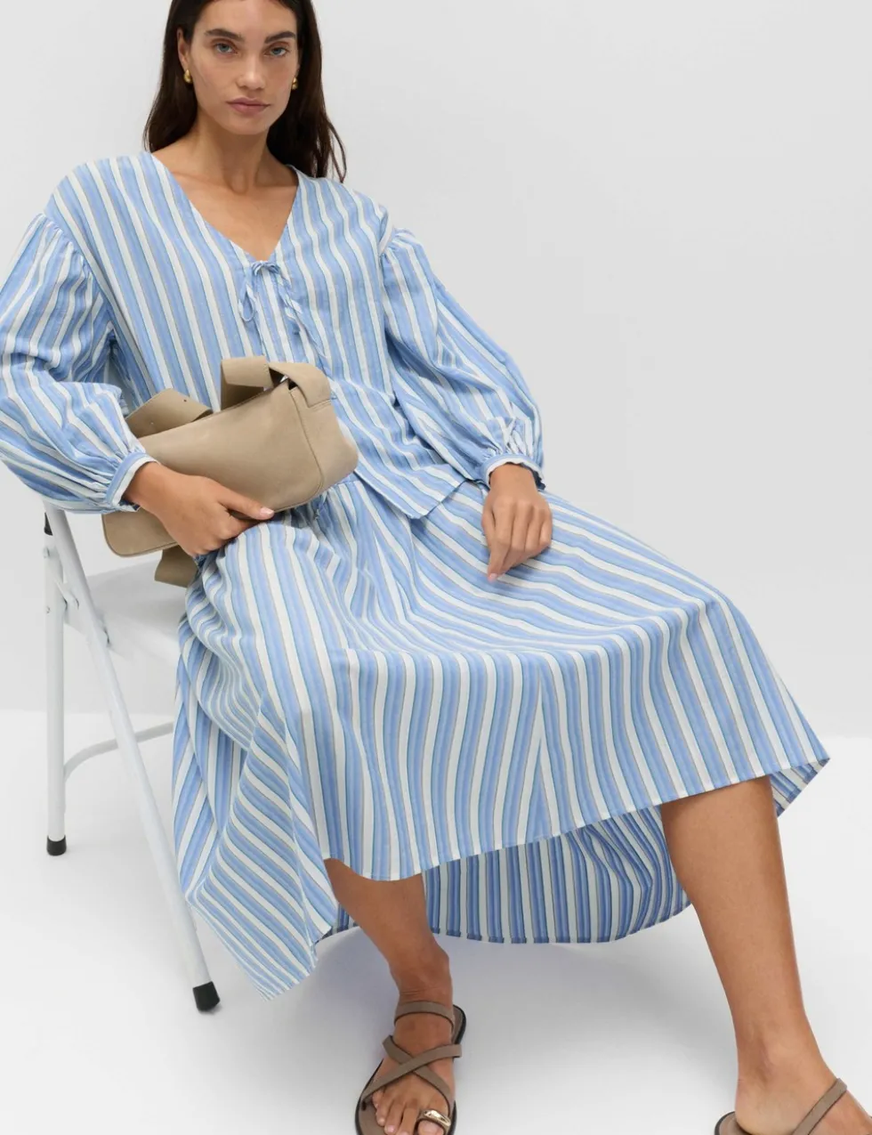 Pure Cotton Striped Midi Drop Waist Skirt