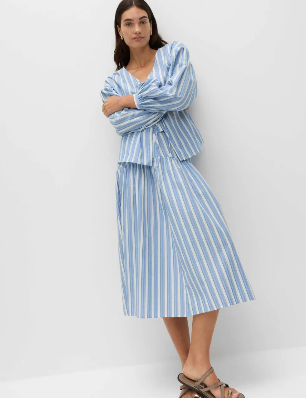 Pure Cotton Striped Midi Drop Waist Skirt