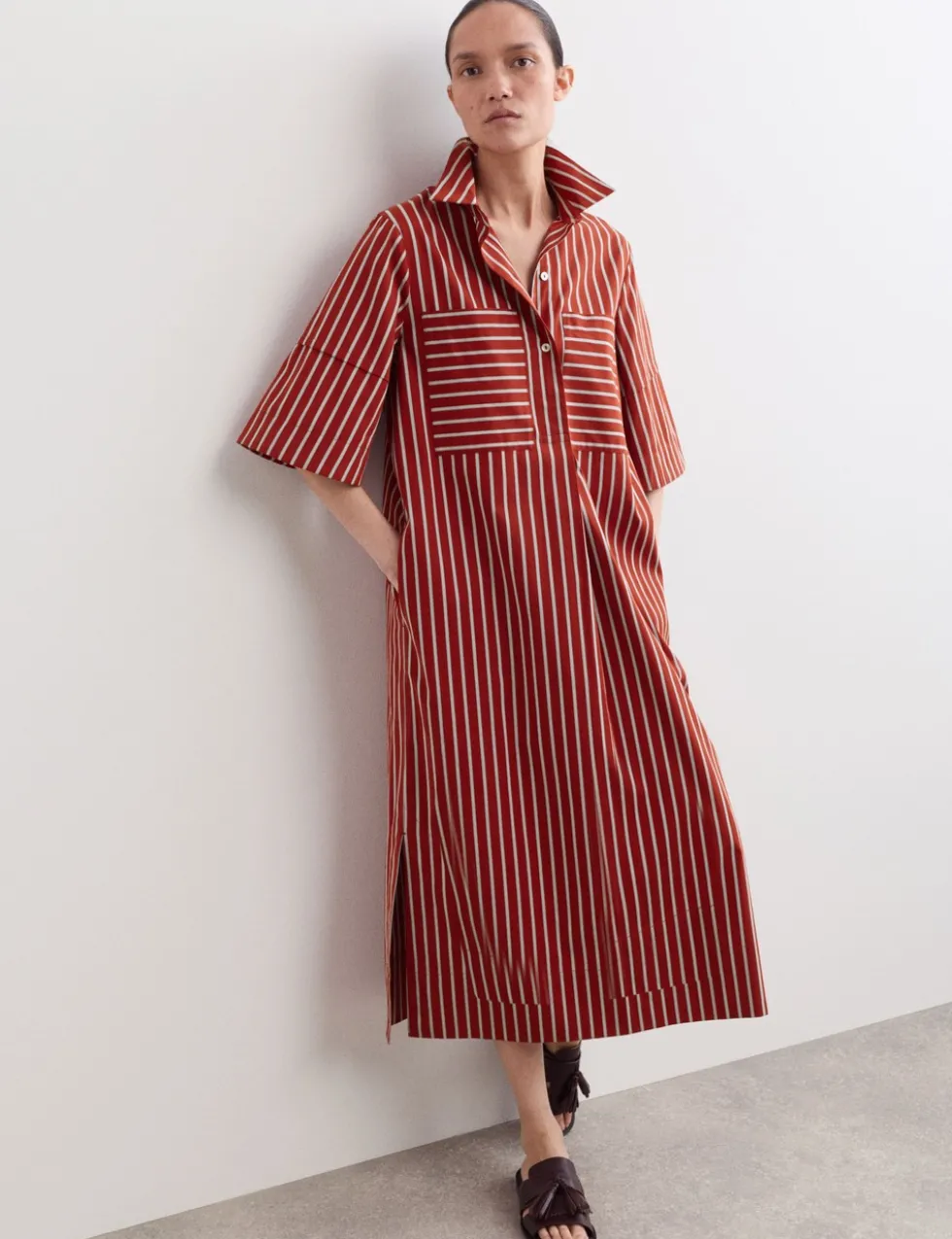Pure Cotton Striped Midi Shirt Dress