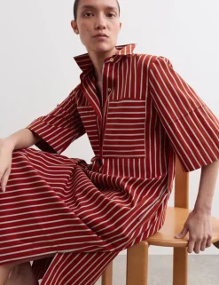 Pure Cotton Striped Midi Shirt Dress