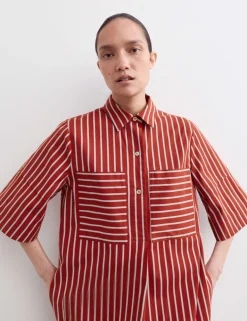 Pure Cotton Striped Midi Shirt Dress