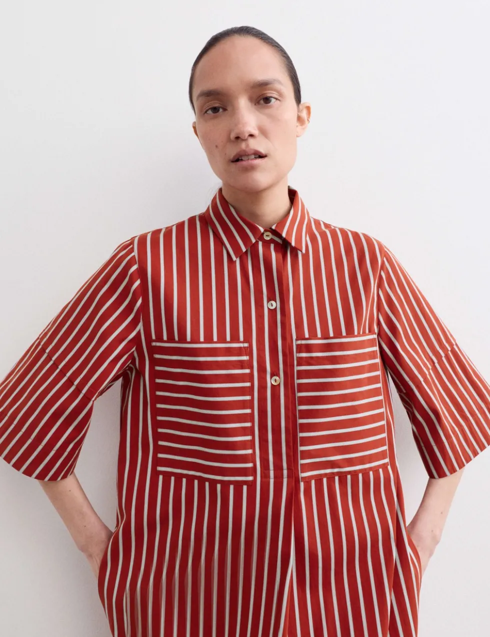 Pure Cotton Striped Midi Shirt Dress
