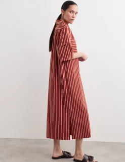 Pure Cotton Striped Midi Shirt Dress