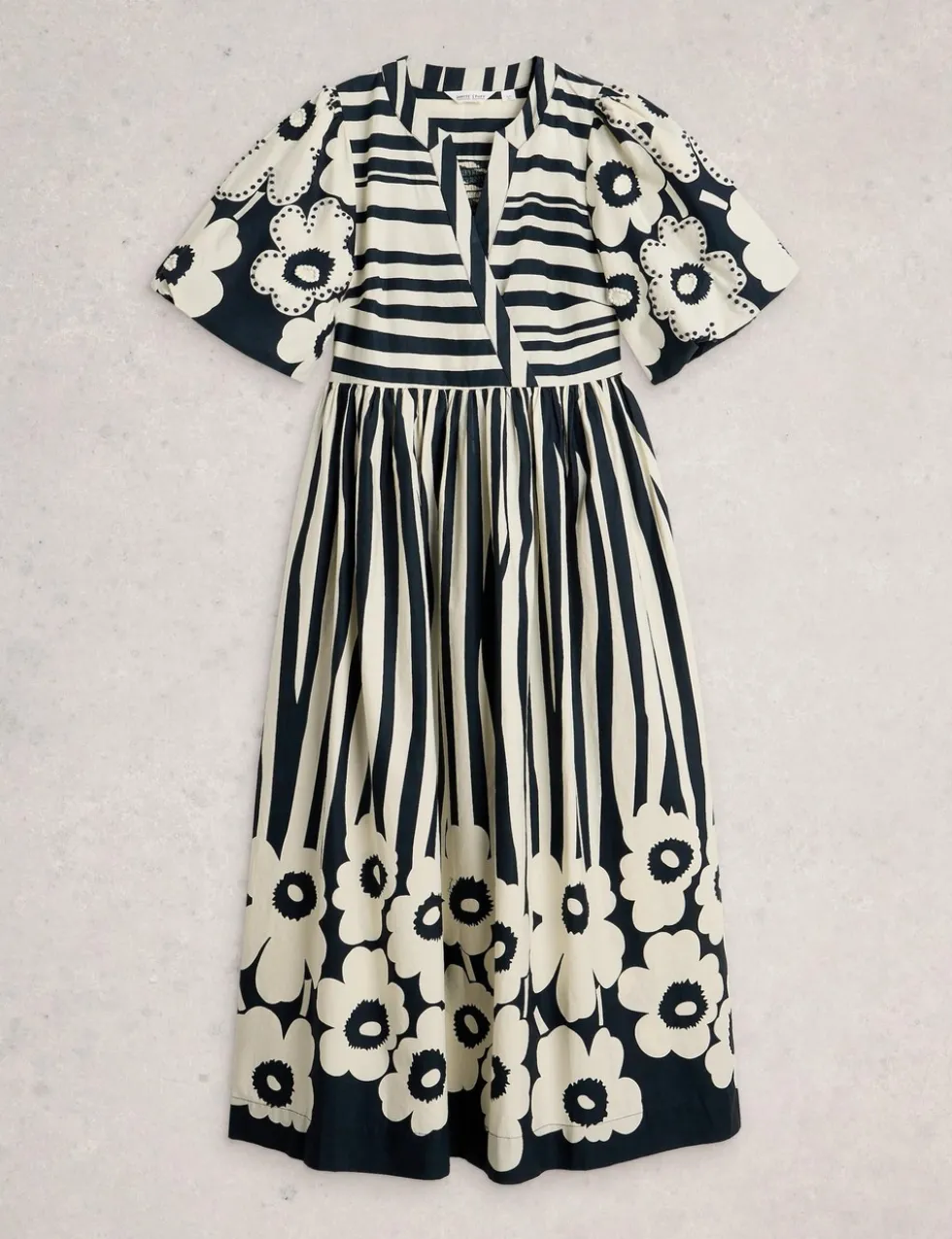 Pure Cotton Striped Midi Waisted Dress