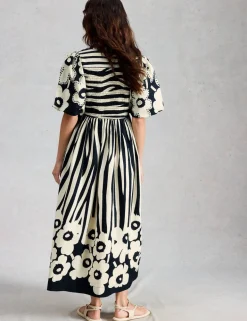Pure Cotton Striped Midi Waisted Dress