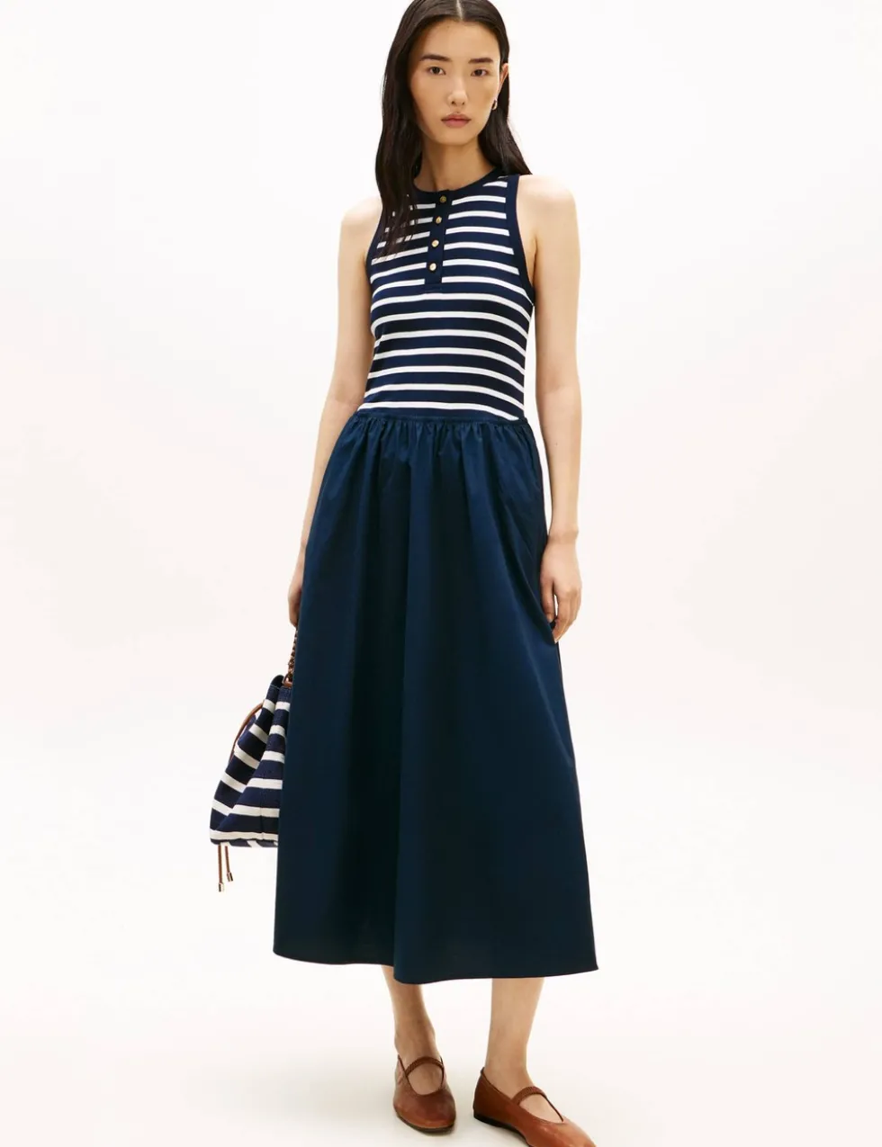 Pure Cotton Striped Midi Skater Dress