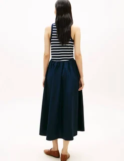 Pure Cotton Striped Midi Skater Dress
