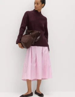 Pure Cotton Striped Midi Circle Skirt
