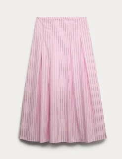 Pure Cotton Striped Midi Circle Skirt