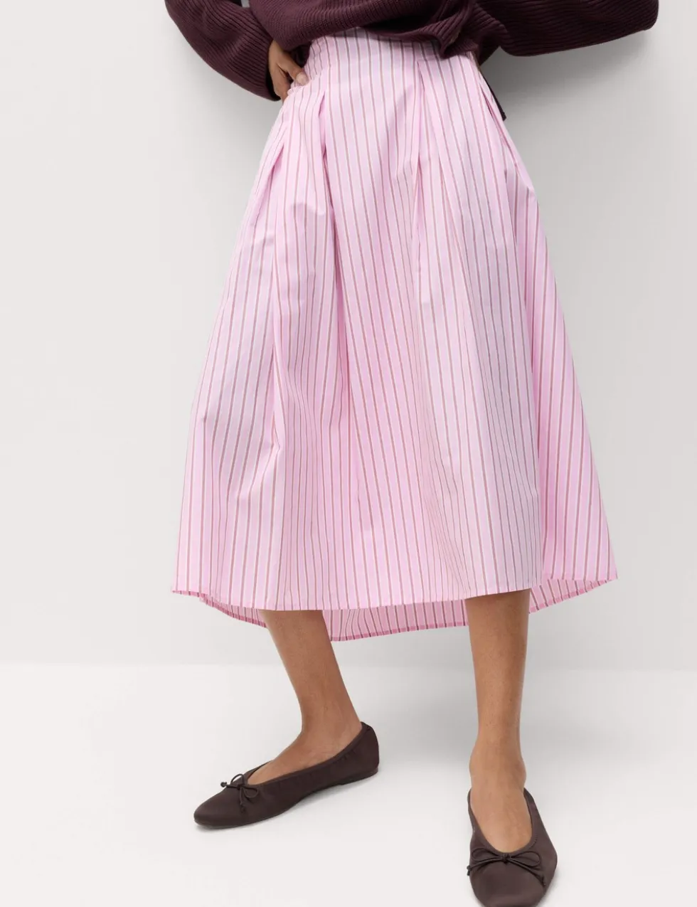 Pure Cotton Striped Midi Circle Skirt