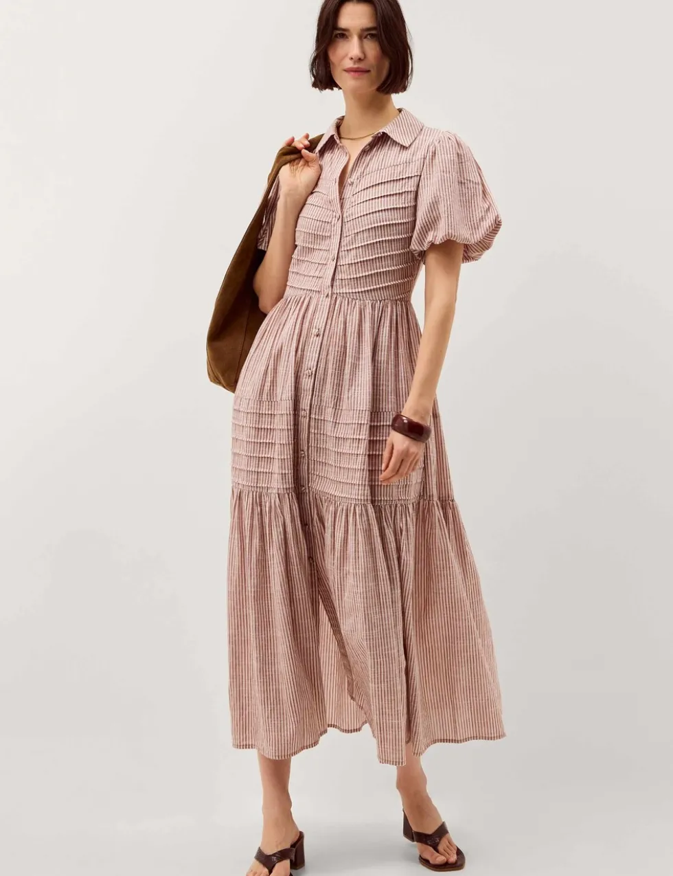 Pure Cotton Striped Midi Shirt Dress