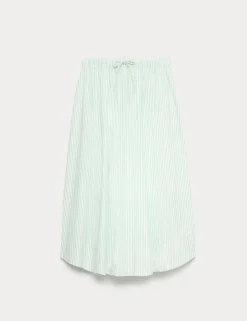 Pure Cotton Striped Midi Circle Skirt