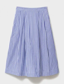 Pure Cotton Striped Midi A-Line Skirt