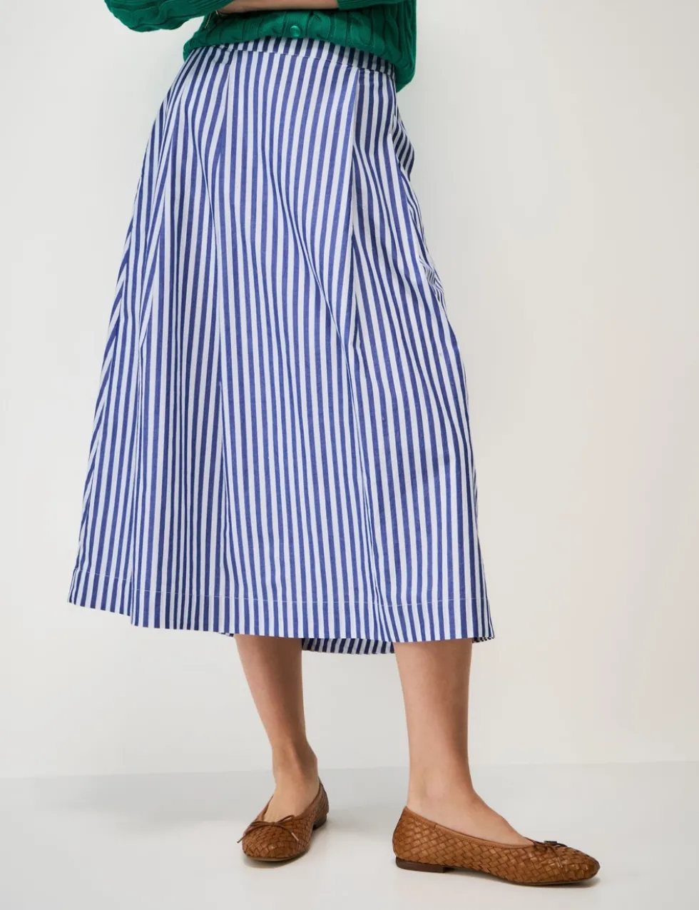 Pure Cotton Striped Midi A-Line Skirt